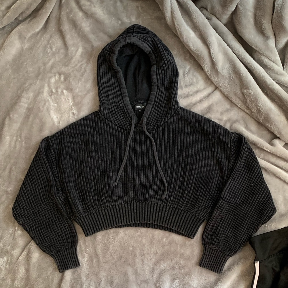 FOR ALL KIND stonewashed cropped vegan hoodie